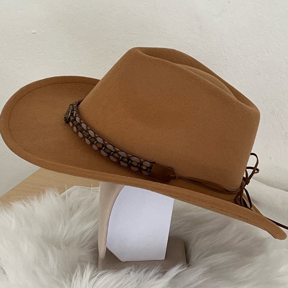 Western Camel Fashion Felt Hat with Gucci Tiger Button Band BNWOT - Picture 11 of 16